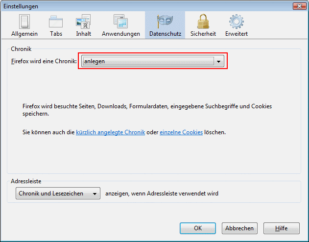Cookies aktivieren unter Firefox